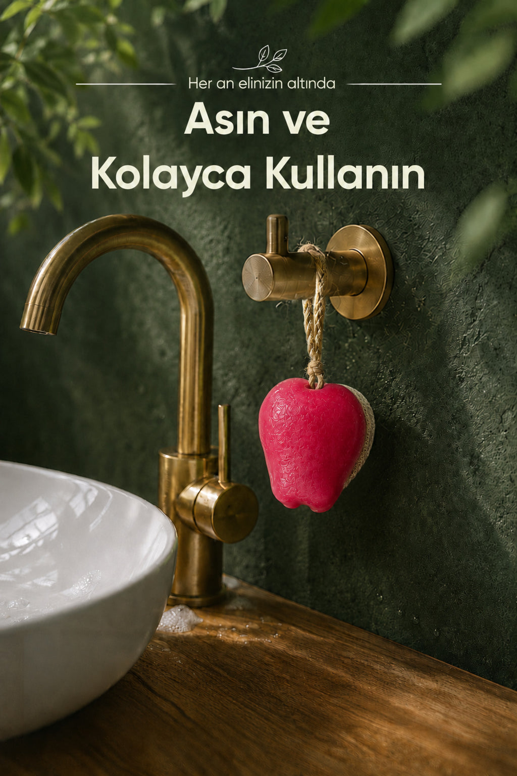 Kırmızı Elma Şekilli Lifli Katı Sabun 8,5x7x4,8 cm Peeling Etkili Asılabilir Dekoratif Banyo El Sabunu