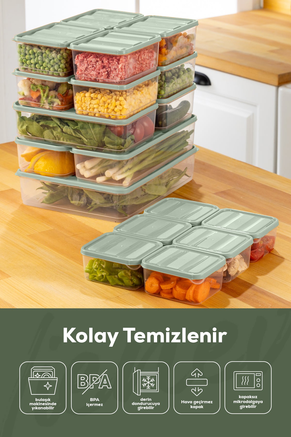 19'lu Buzdolabı Düzenleyici Organizer Mikrodalgaya Uygun Difriz Saklama Kabı Mint