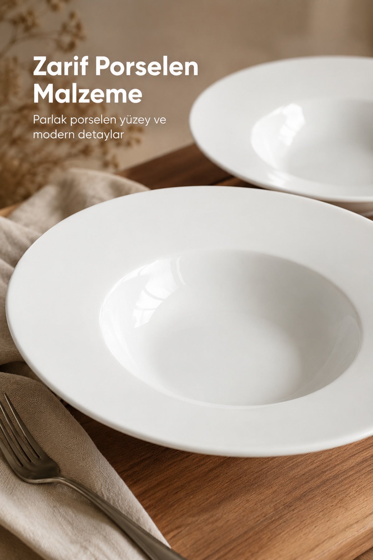 2'li Porselen Çukur Makarna Tabağı Salata Sunum Kasesi 28 cm