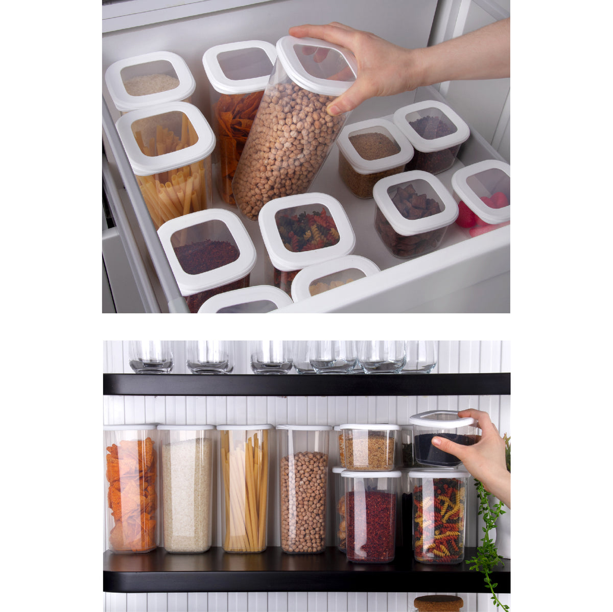 Foly Etiketli Kare Erzak Saklama Kabı 12'li Set Beyaz 4x(0,55 LİTRE, 1,2 LİTRE, 1,75 LİTRE)