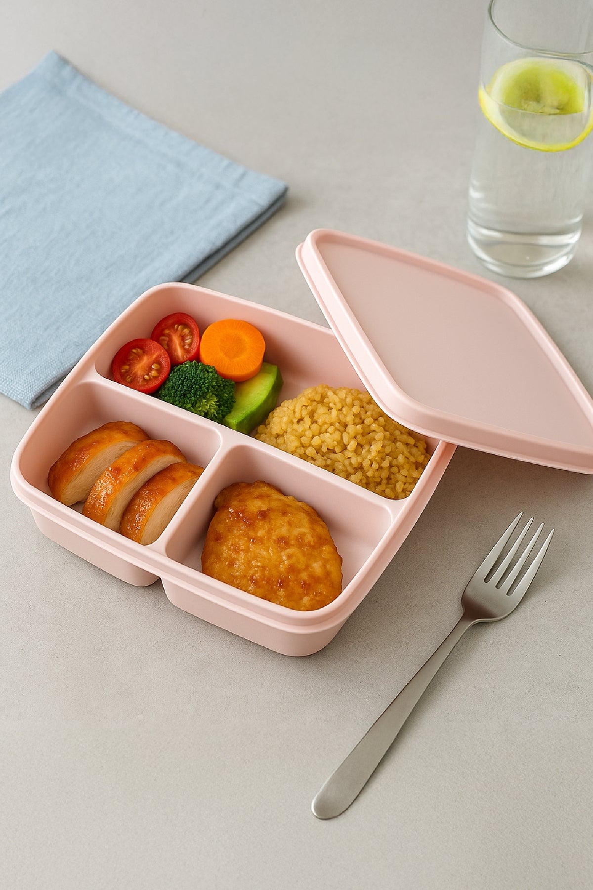 3'lü Set Bölmeli Kare Saklama Kabı Pembe