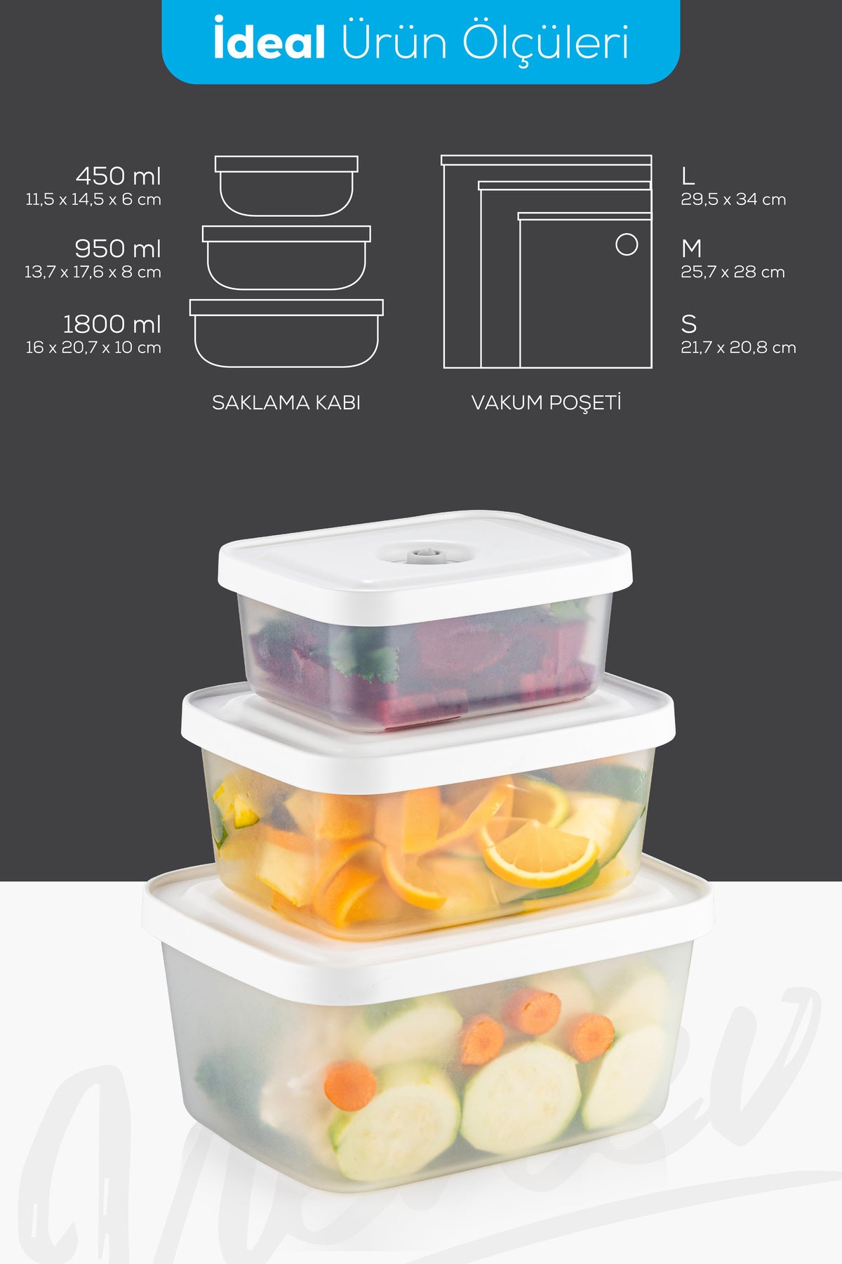 Vacuumfresh 2'li 950 ml Vakumlu Gıda Saklama Kabı Seti