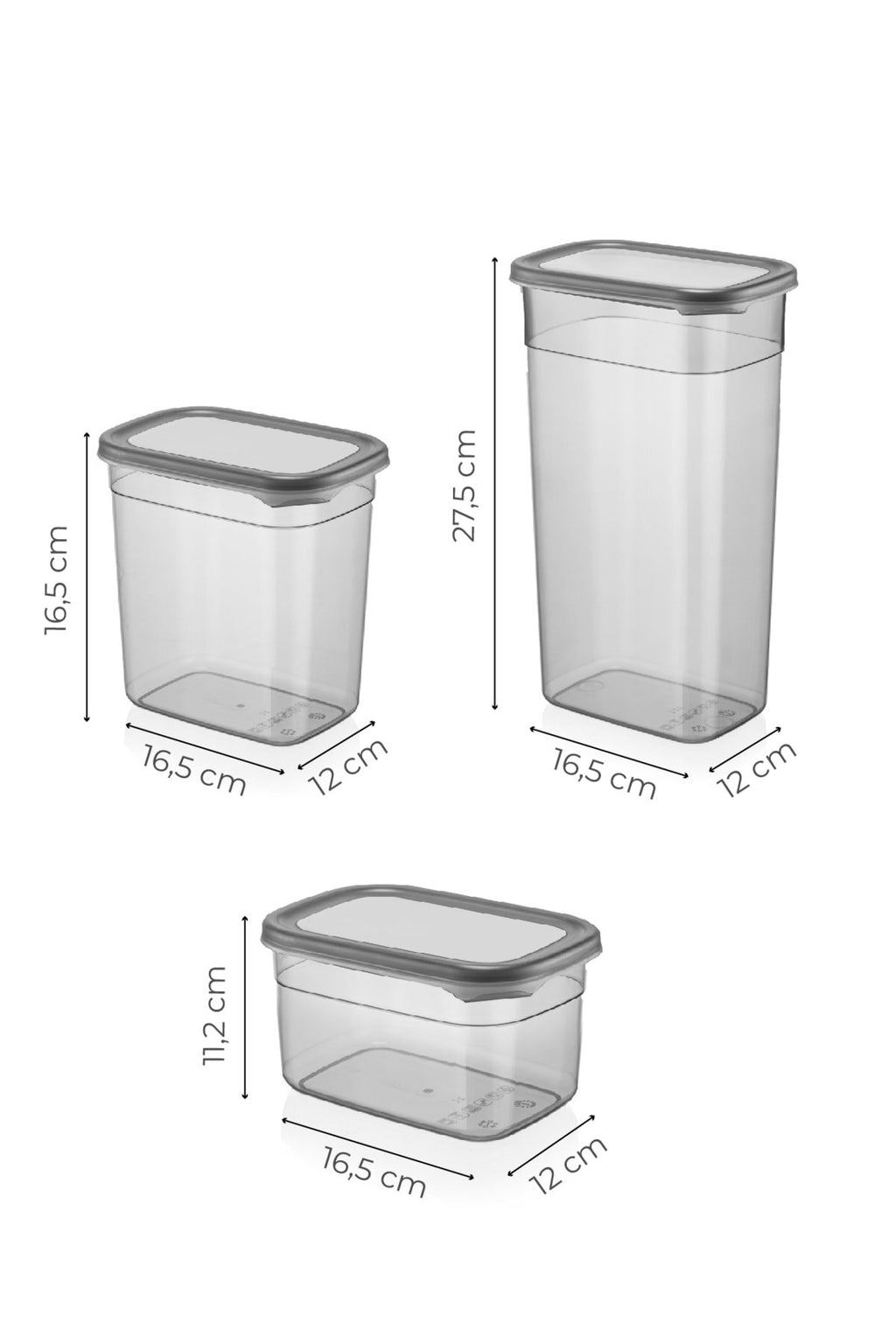 Renkli Etiketli 18li Set Peggy Dikdörtgen Saklama Kabı 6x(1,3-2-3,2 Litre) Antrasit