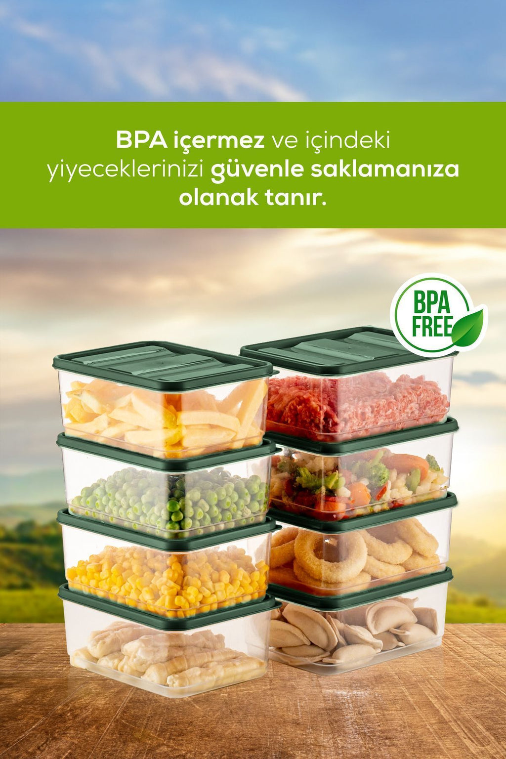 8'li Buzdolabı Düzenleyici Organizer Mikrodalgaya Uygun Difriz Saklama Kabı Yeşil