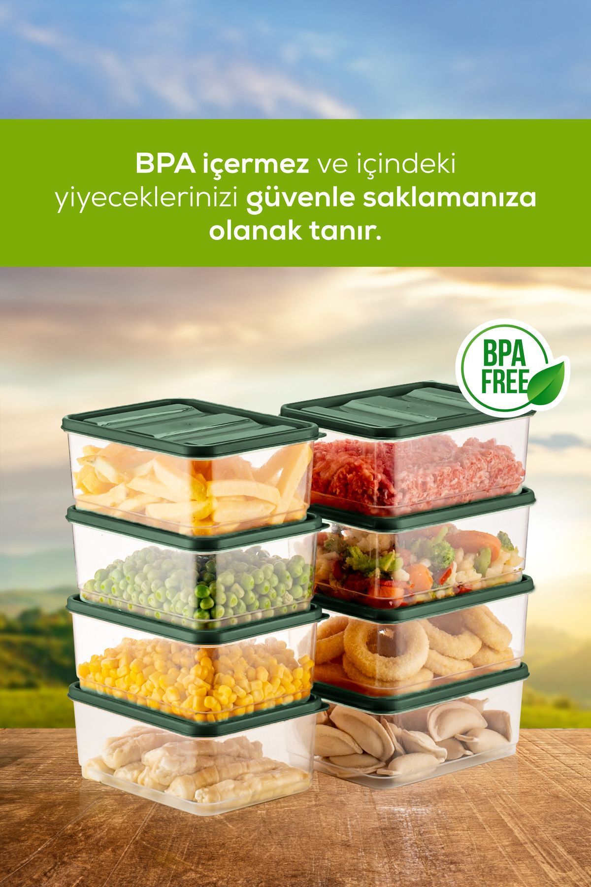 8'li Buzdolabı Düzenleyici Organizer Mikrodalgaya Uygun Difriz Saklama Kabı Yeşil