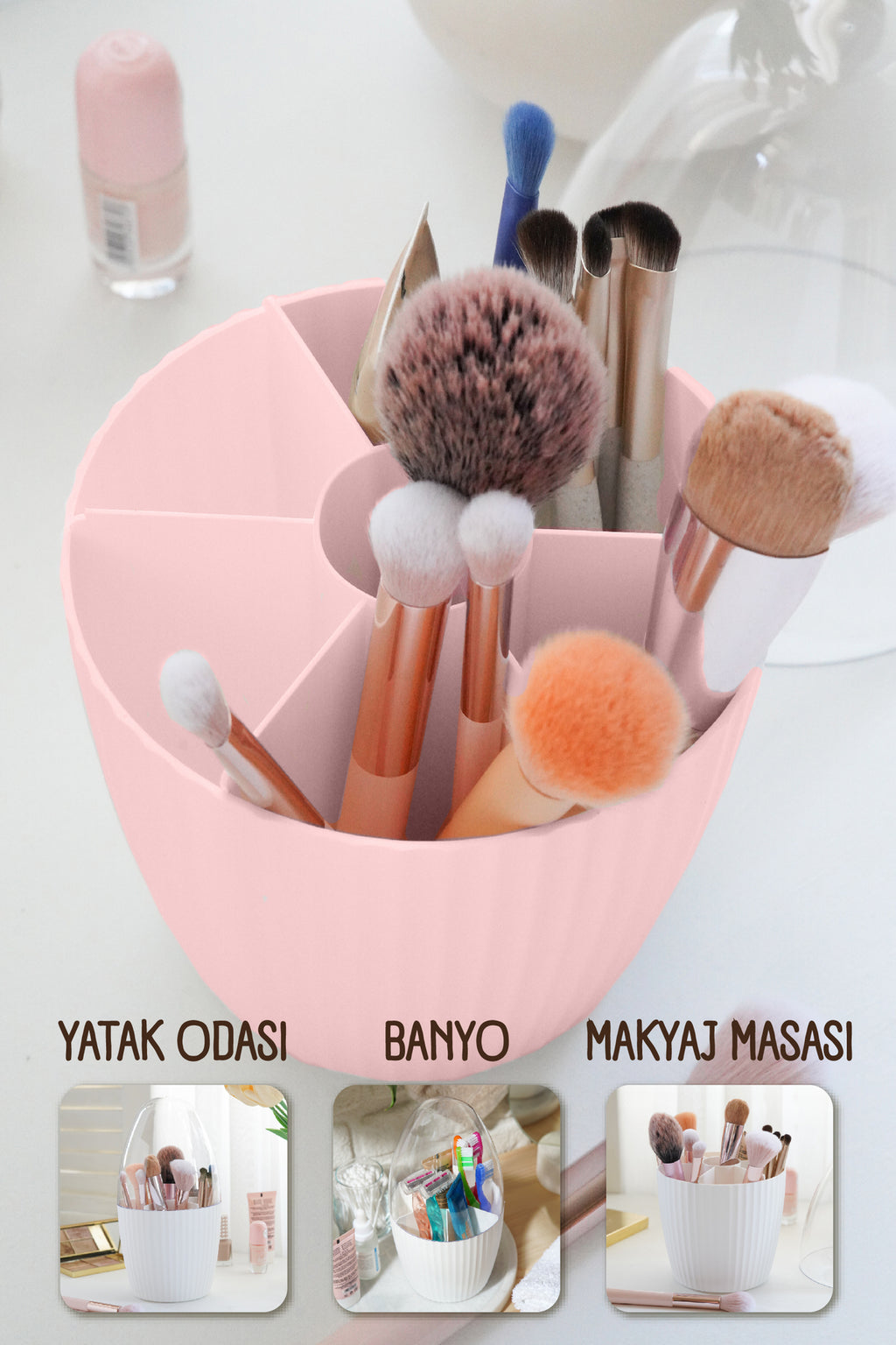 Fanus Kapaklı 7 Bölmeli Makyaj Organizeri Pembe