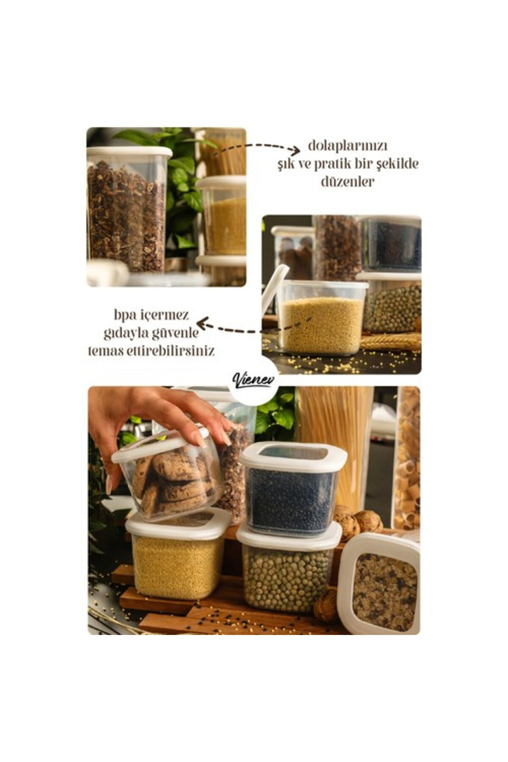 Renkli Etiketli Kare Erzak Saklama Kabı 6lı Set 2x(0,55 litre, 1,2 litre, 1,75 litre) Beyaz