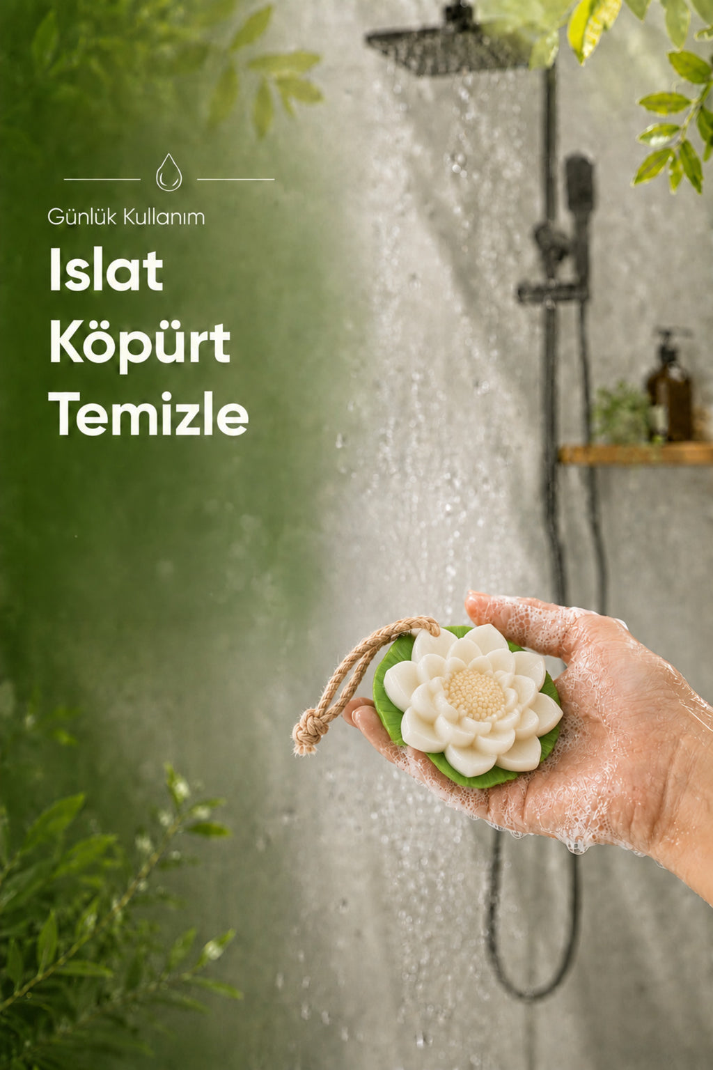 Yapraklı Beyaz Nilüfer Şekilli Katı Sabun 9,5 x3,5 cm Asılabilir Dekoratif Banyo El Sabun
