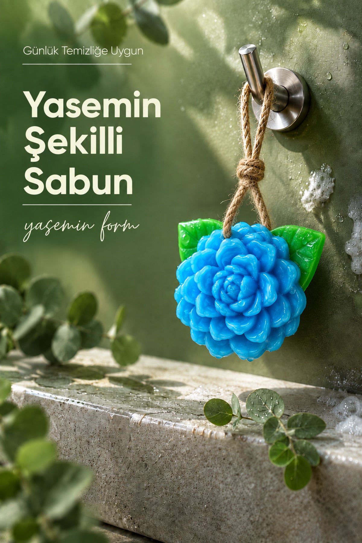 Mavi Yasemin Şekilli Katı Sabun 10,5x9,5 cm Asılabilir Dekoratif Banyo El Sabun