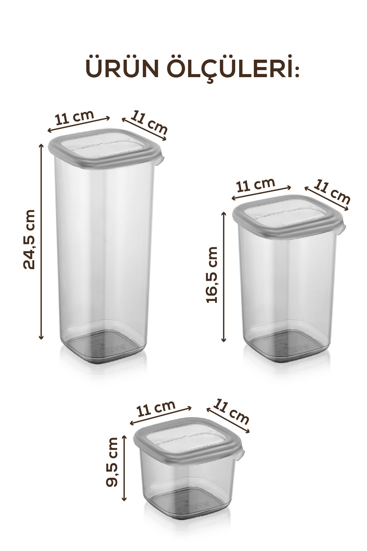 Renkli Etiketli 24lü Peggy Kare Erzak Saklama Kabı 8x(0,55 Litre, 1,2 Litre, 1,75 Litre) Antrasit