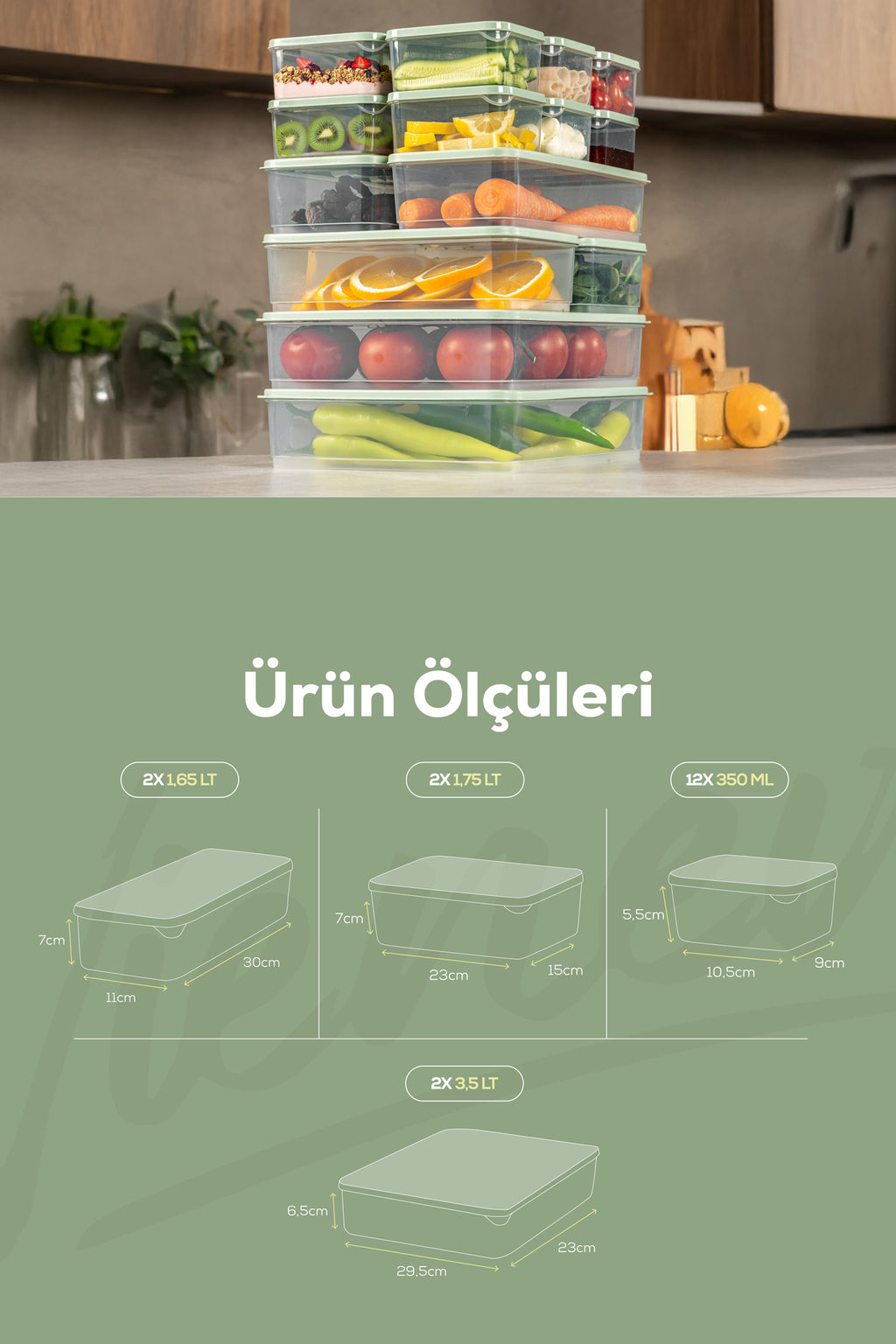 18'li Buzdolabı Dondurucu Organizer Ve Saklama Kabı Mint 12x(350ML) 2x(1,65LT) 2x(1,75LT) 2x(3,5LT)