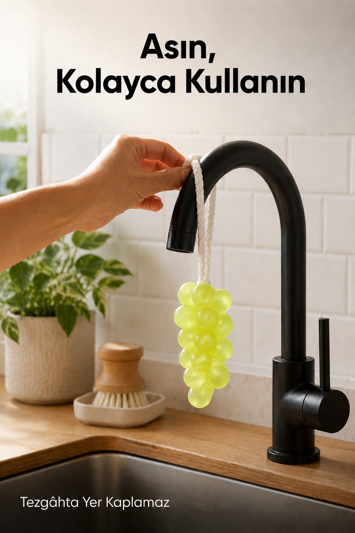 Yeşil Salkım Üzüm Şekilli Katı Sabun 7x22 cm Asılabilir Dekoratif Banyo El Sabunu