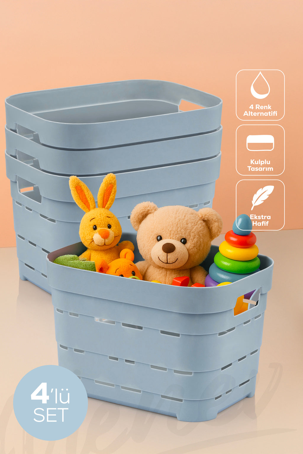 4'lü 5 Litre Delikli Saklama Kutusu Mavi
