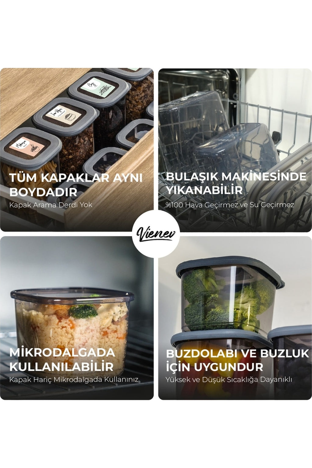 Renkli Etiketli 20li Foly Kare Erzak Saklama Kabı 10x(0,55 Litre, 1,75 Litre) Antrasit
