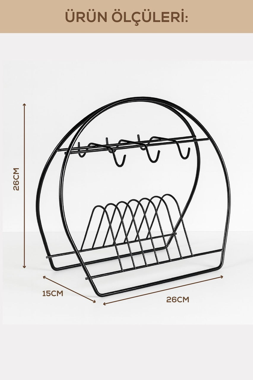 Metal Fincanlık ve Tabaklık Siyah – 6'lı Kupa Standı | Mutfak Düzenleyici Organizer