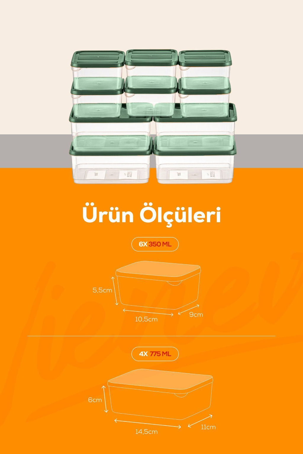 10'lu Buzdolabı Düzenleyici Organizer Mikrodalgaya Uygun Difriz Saklama Kabı Yeşil