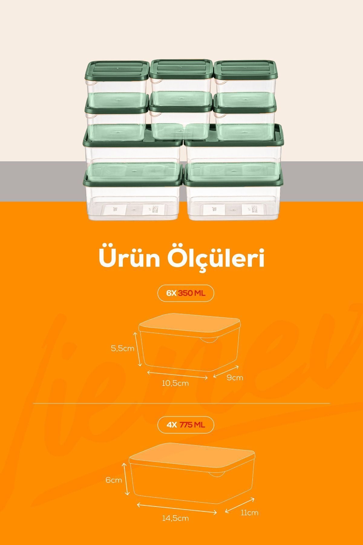 10'lu Buzdolabı Düzenleyici Organizer Mikrodalgaya Uygun Difriz Saklama Kabı Yeşil