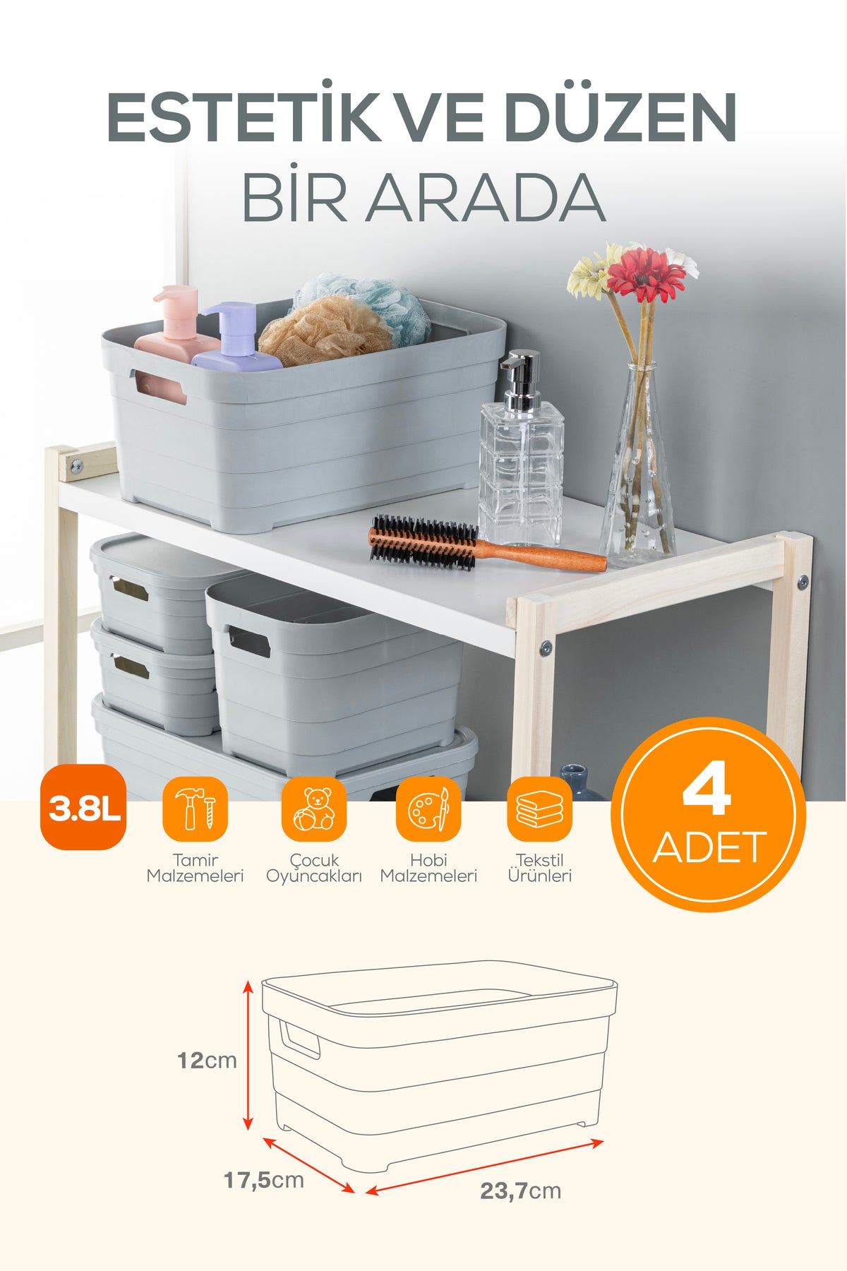 4'lü 3,8 Litre Saklama Kutusu Antrasit