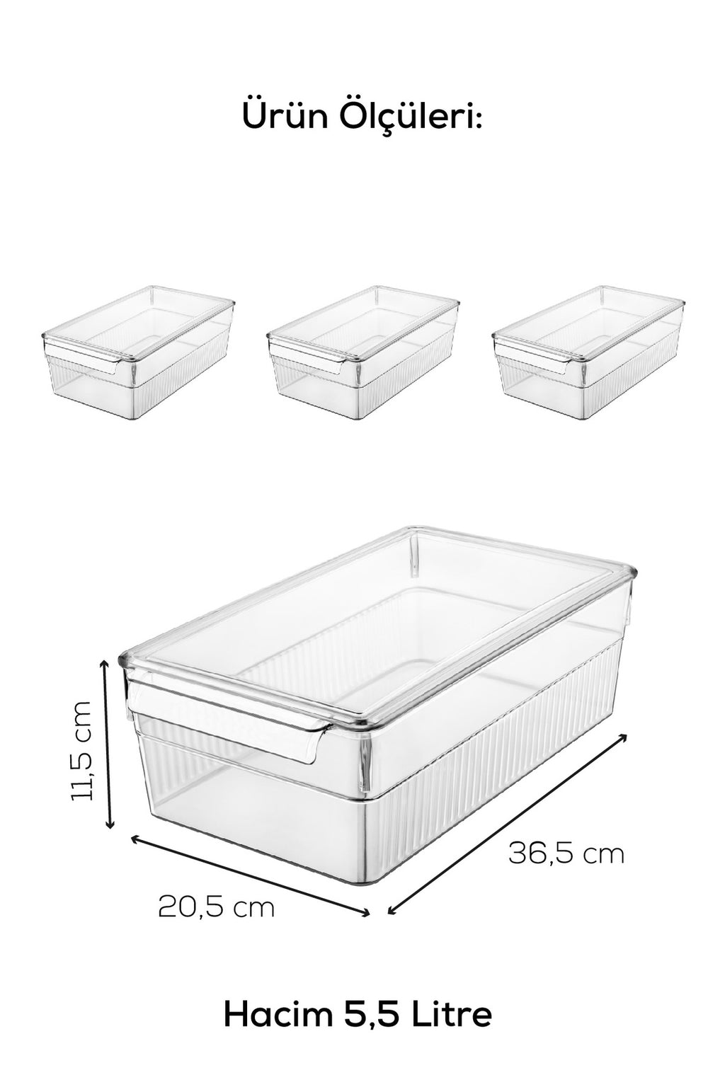 3'lü 5,5 Litre Kapaklı Midi Buzdolabı Dolapiçi Düzenleyici Organizer