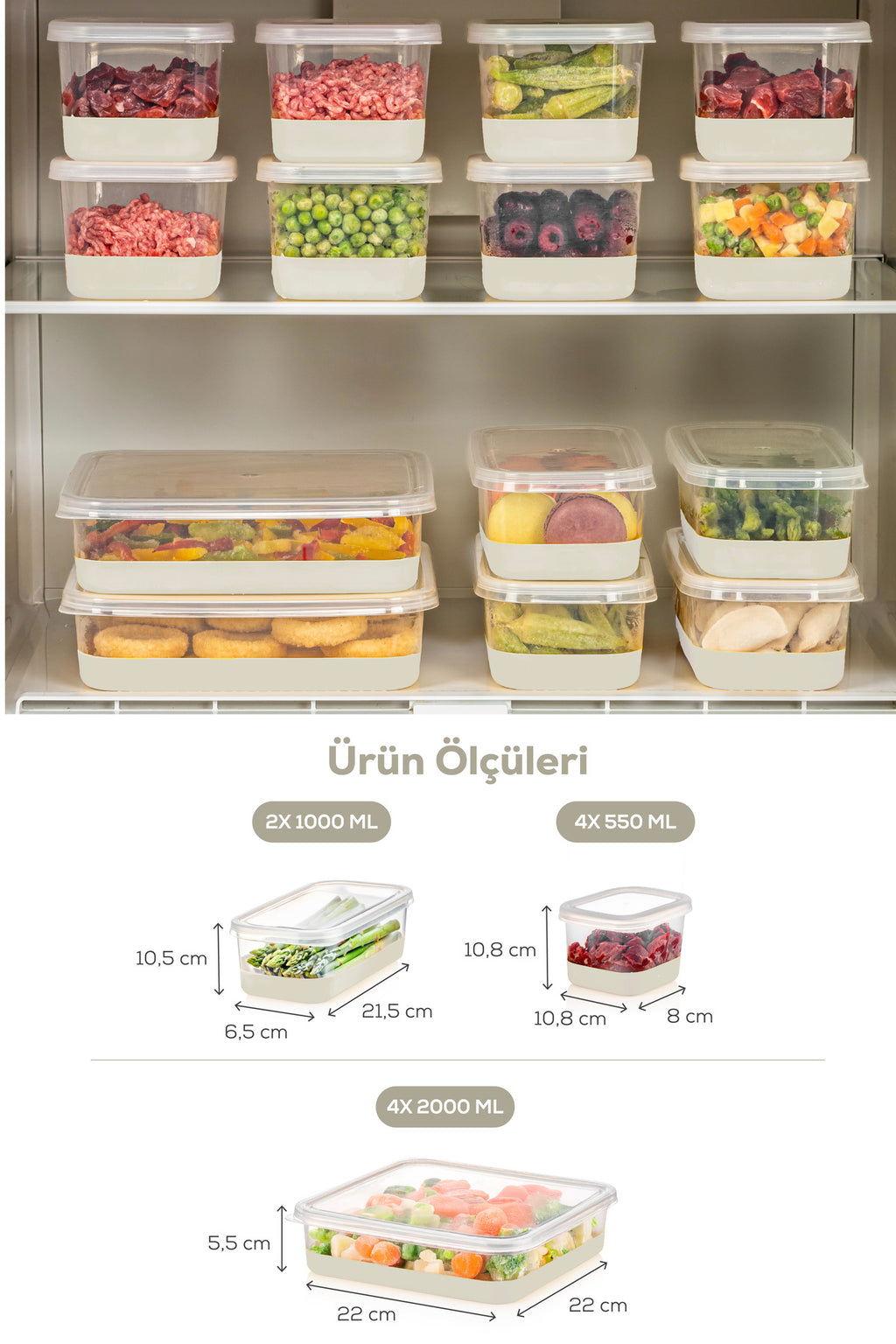 10 Parça Yumuşak Tabanlı Derin Dondurucu - Difriz Saklama Kabı Gri