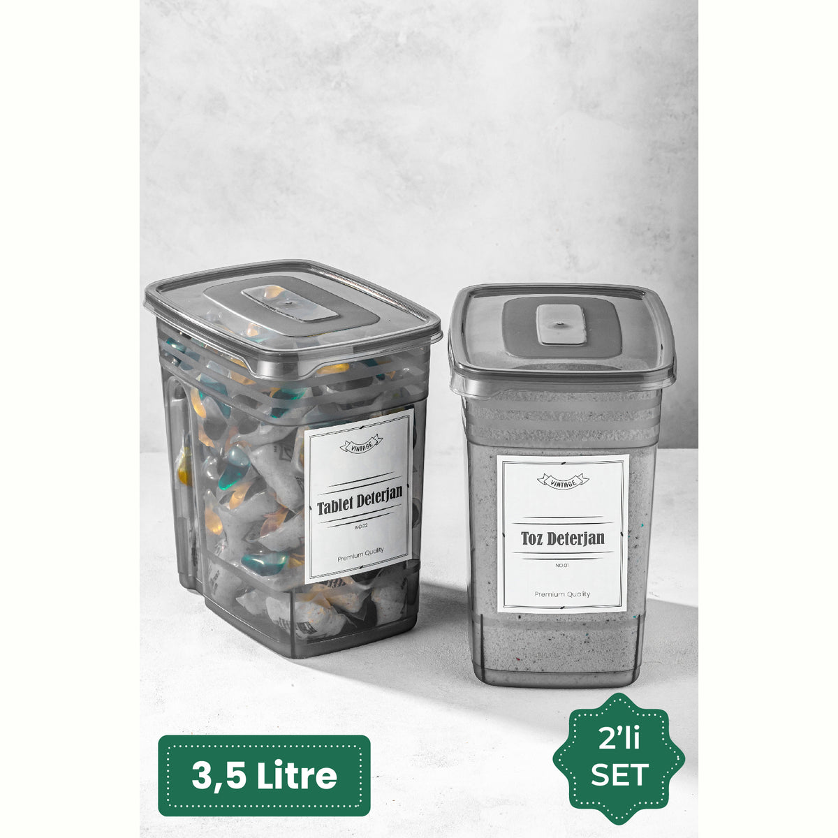 Etiketli 2li Strip Mega Boy Toz Ve Tablet Deterjan Saklama Kutusu 2x(3,5 Litre)