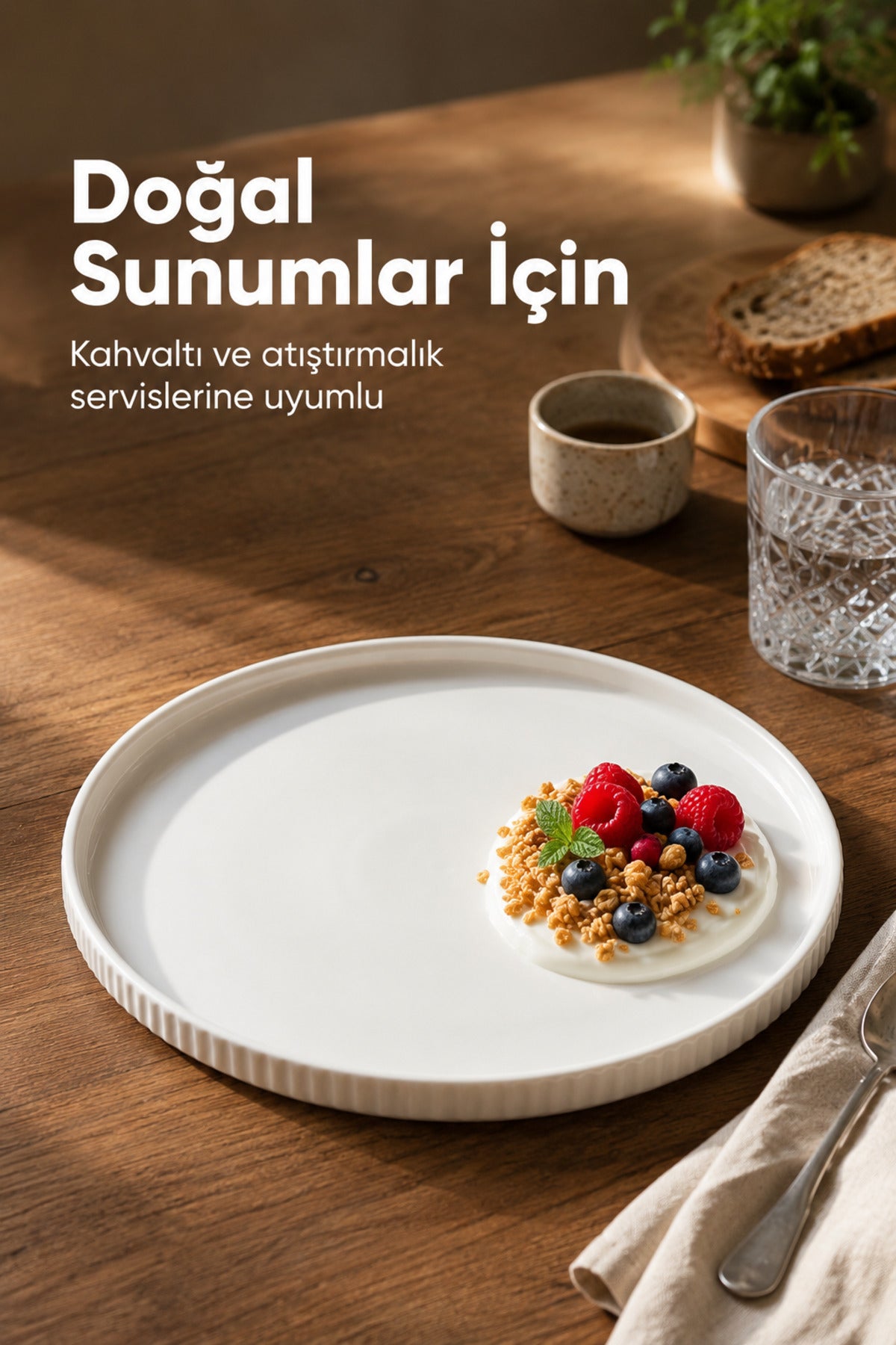 2 Parça 24 cm Porselen Servis Tabağı Seti - Modern Çizgili Yuvarlak Sunum Tabağı