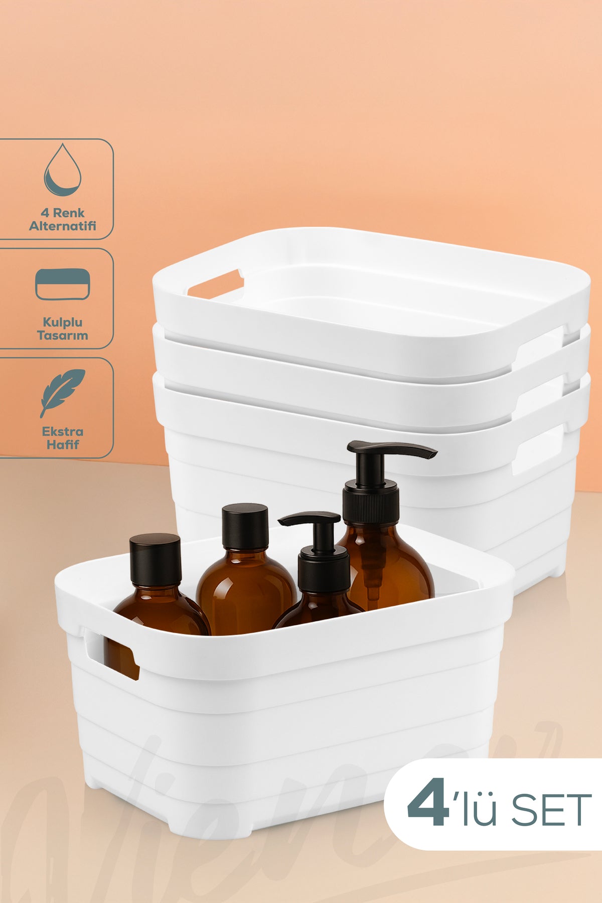 4'lü 3,8 Litre Saklama Kutusu Beyaz