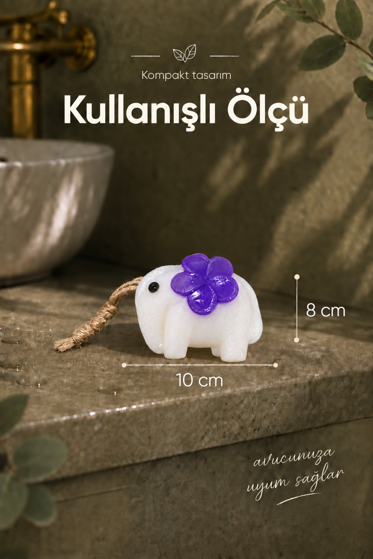 Mor Çiçekli Fil Şekilli Katı Sabun 8x10 cm Asılabilir Dekoratif Banyo El Sabunu