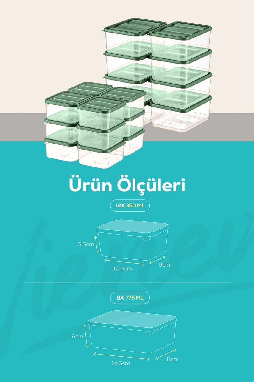 20'li Buzdolabı Düzenleyici Organizer Mikrodalgaya Uygun Difriz Saklama Kabı Yeşil