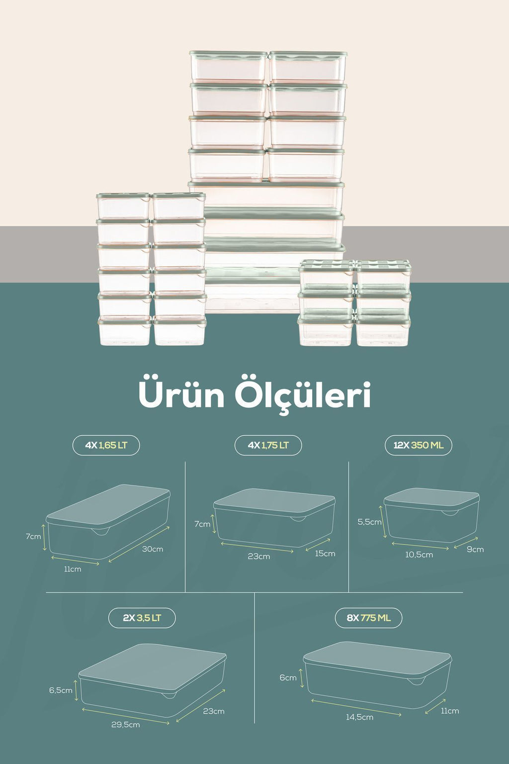 30'lu Buzdolabı Düzenleyici Organizer Mikrodalgaya Uygun Difriz Saklama Kabı Mint