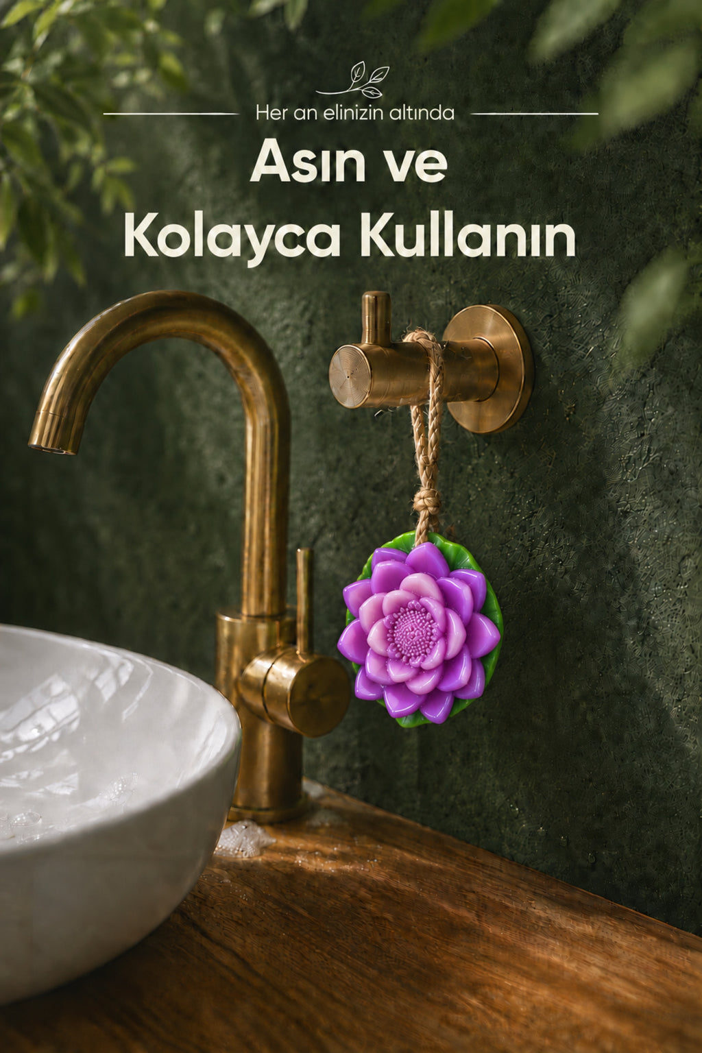 Yapraklı Mor Nilüfer Şekilli Katı Sabun 9,5 x3,5 cm Asılabilir Dekoratif Banyo El Sabun