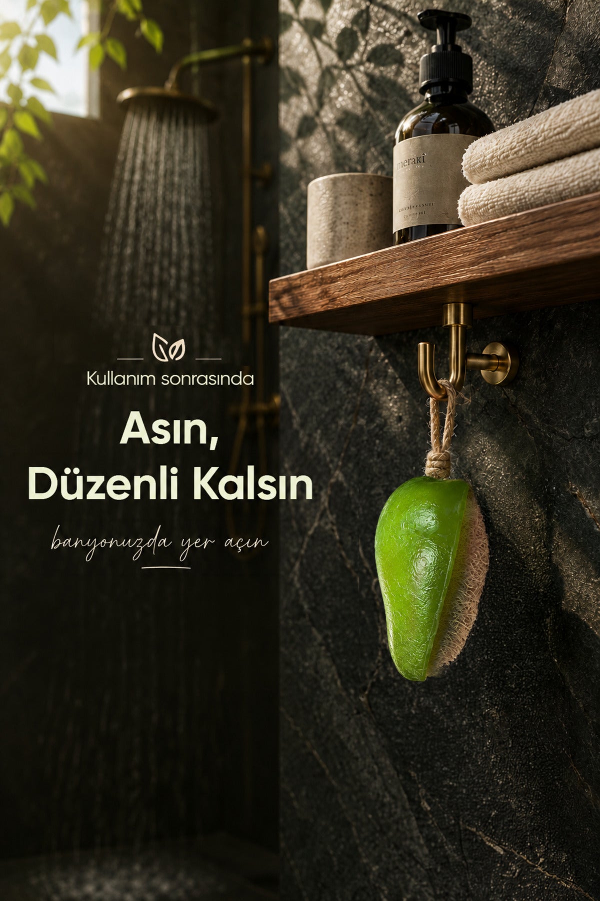 Yeşil Elma Şekilli Kabak Lifli Sabun 8,5x7x4,8 cm Peeling Etkili Asılabilir Dekoratif Banyo El Sabunu