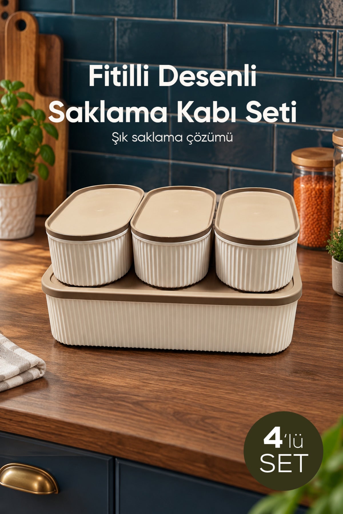4'lü 3x1100 ml 1x5500 ml Saklama Kabı Seti Mutfak ve Buzdolabı Düzenleyici