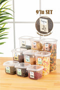 Renkli Etiketli 9lu Peggy Kare Erzak Saklama Kabı 3x(0,55 Litre, 1,2 Litre, 1,75 Litre) Beyaz