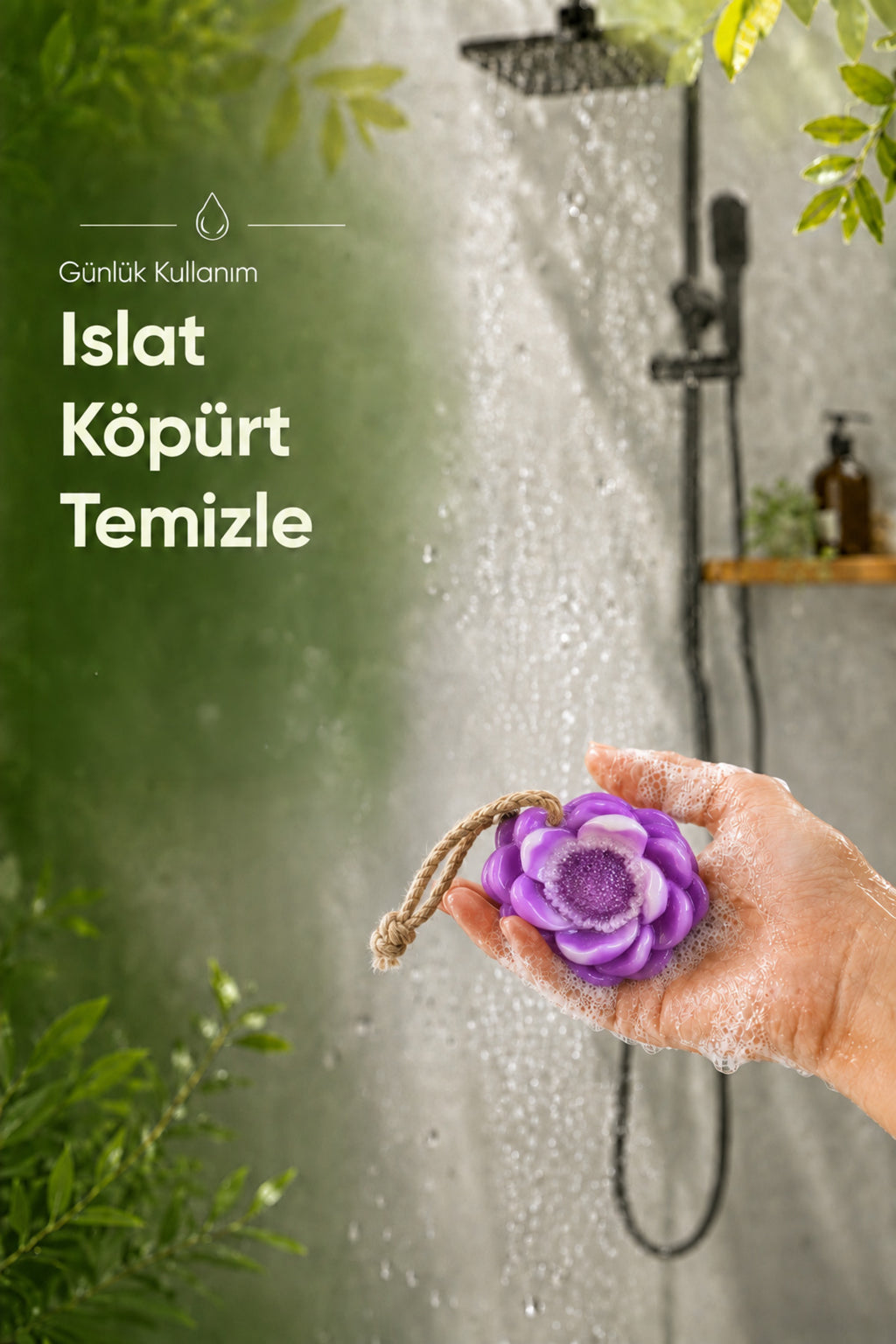 Mor Nilüfer Şekilli Katı Sabun 8x4,5 cm Asılabilir Dekoratif Banyo El Sabun