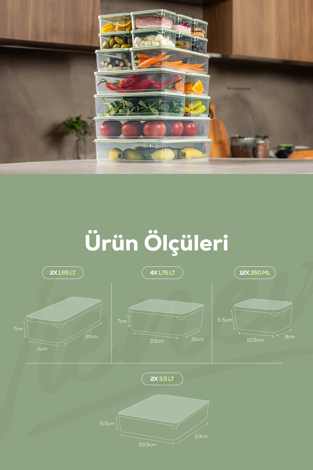 20'li Buzdolabı Dondurucu Organizer Ve Saklama Kabı Mint 12x(350ML) 4x(1,75LT) 2x(1,65LT) 2x(3,5LT)