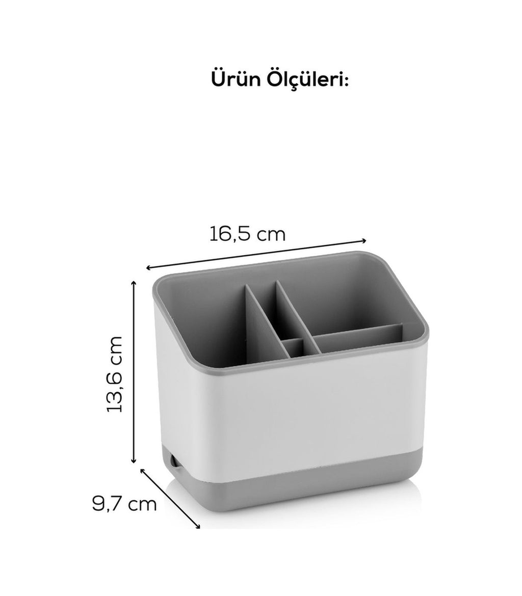 2 Adet Tezgah Üstü Kaşık Düzenleyici 5 Bölmeli Organizer Kaşıklık Gri