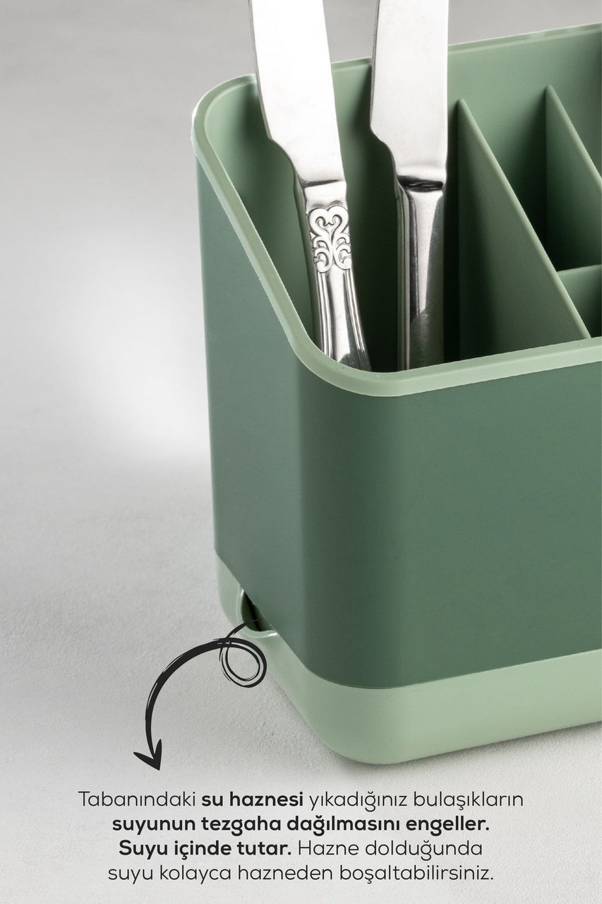 2 Adet Tezgah Üstü Kaşık Düzenleyici 5 Bölmeli Organizer Kaşıklık Yeşil