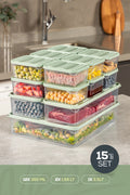 15'li Buzdolabı Dondurucu Organizer Ve Saklama Kabı Mint 12x(350ML) 2x(1,65LT) 1x(3,5LT)