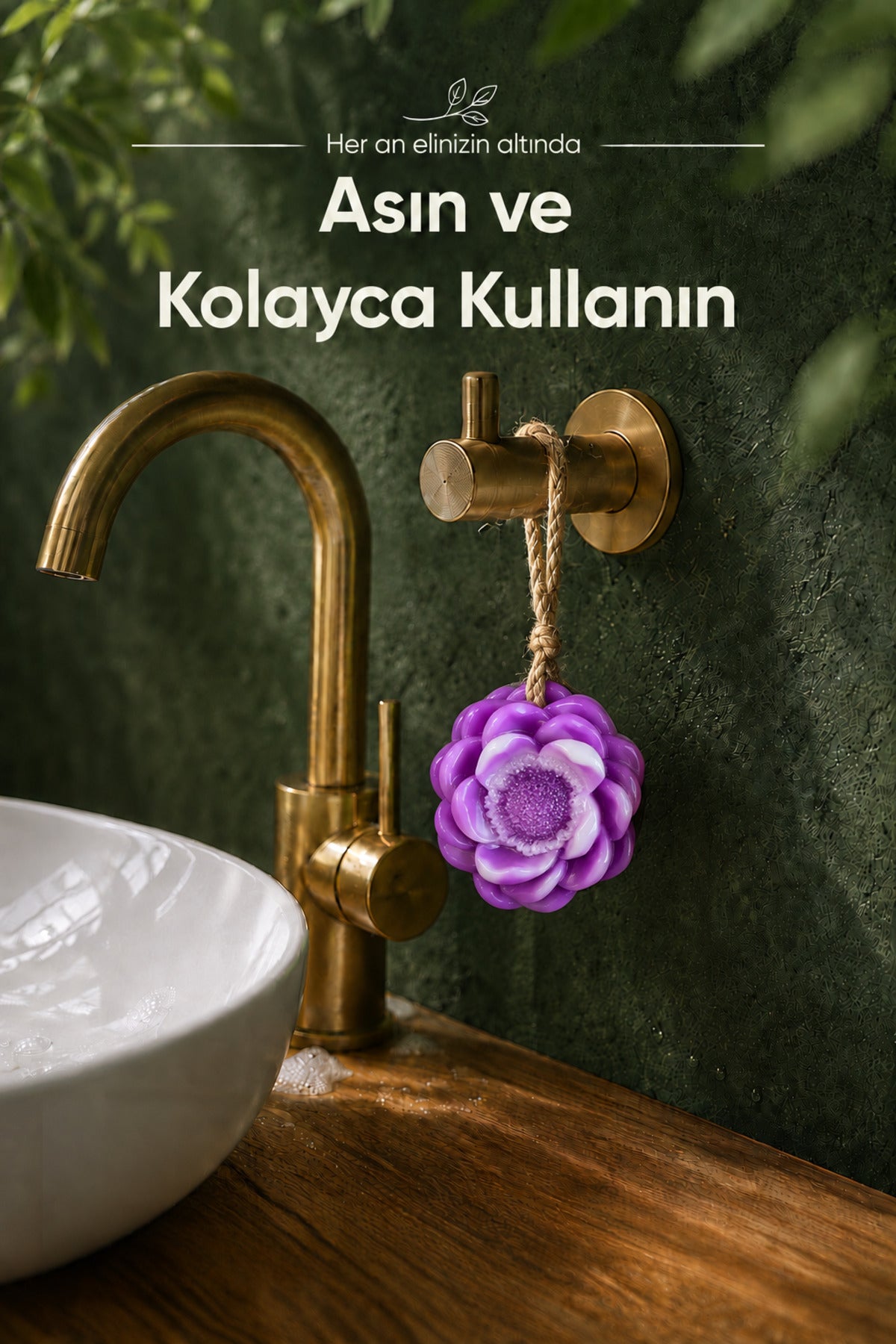 Mor Nilüfer Şekilli Katı Sabun 8x4,5 cm Asılabilir Dekoratif Banyo El Sabun