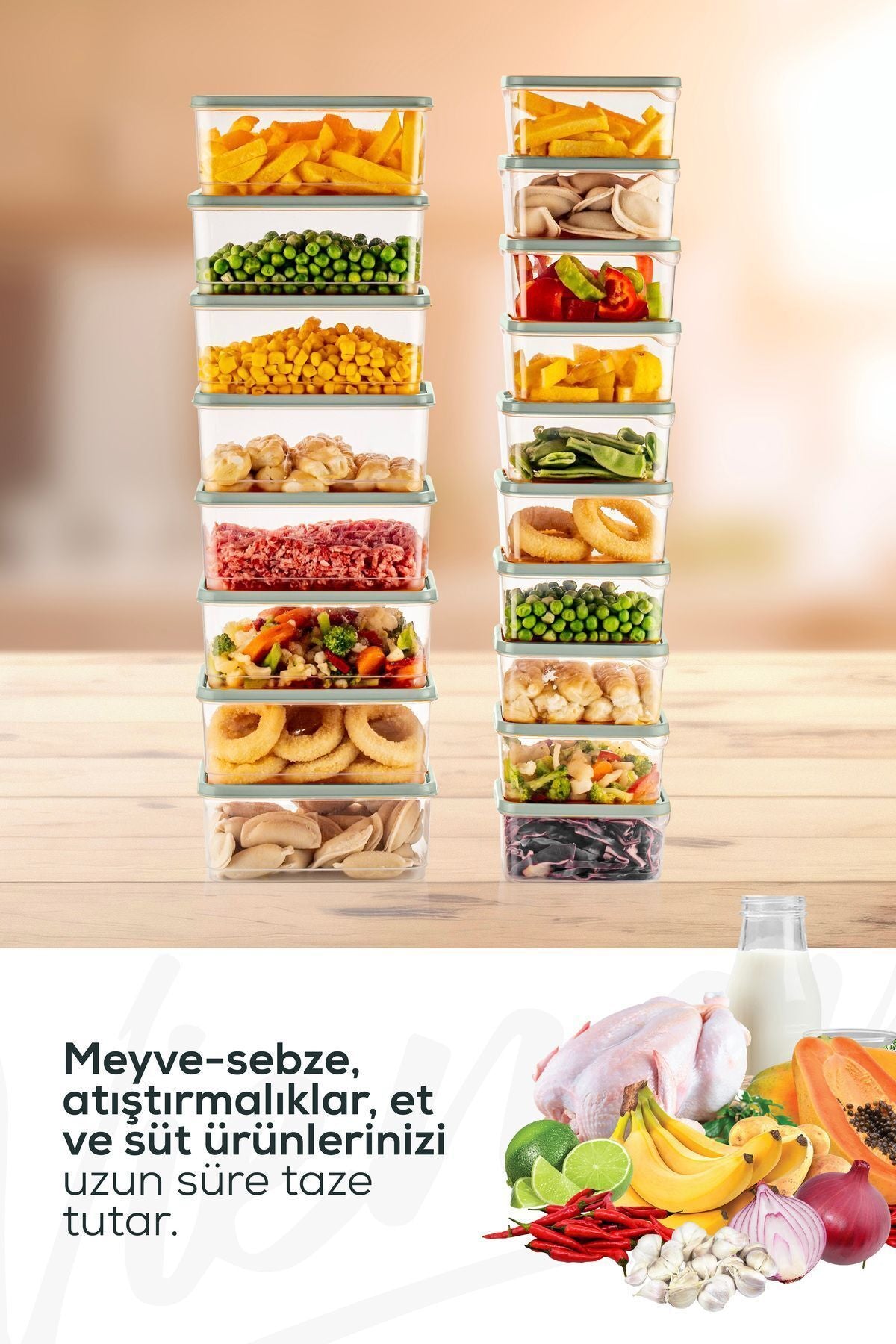 18'li Buzdolabı Düzenleyici Organizer Mikrodalgaya Uygun Difriz Saklama Kabı Mint