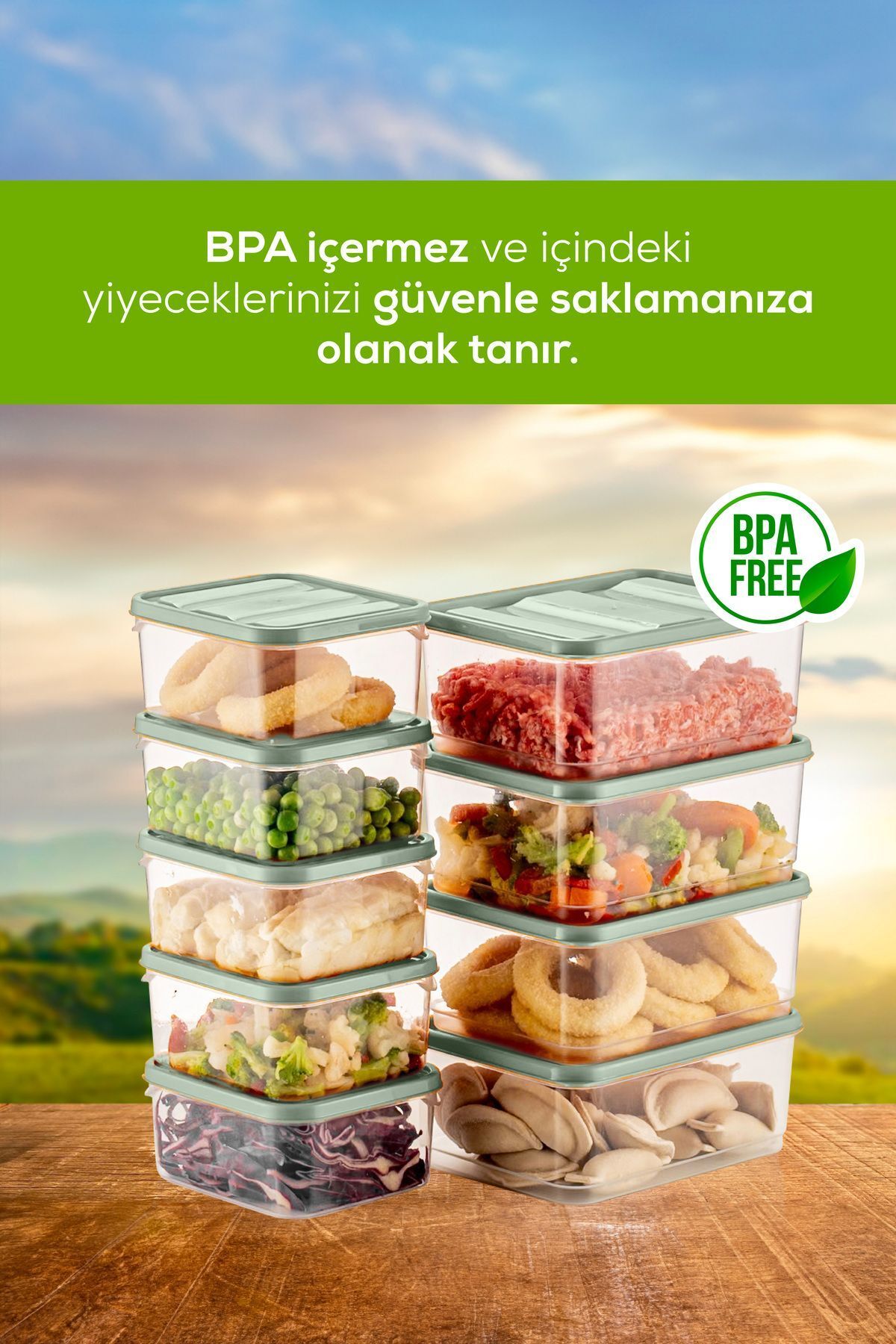 10'lu Buzdolabı Düzenleyici Organizer Mikrodalgaya Uygun Difriz Saklama Kabı Mint