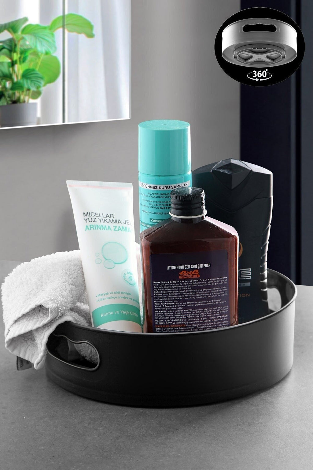 360 Derece Dönen Banyo&buzdolabı Düzenleyici Tepsi, Siyah