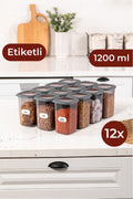 Etiketli Foly Kare Erzak Saklama Kabı Seti 12li 1,2 Orta Boy Antrasit