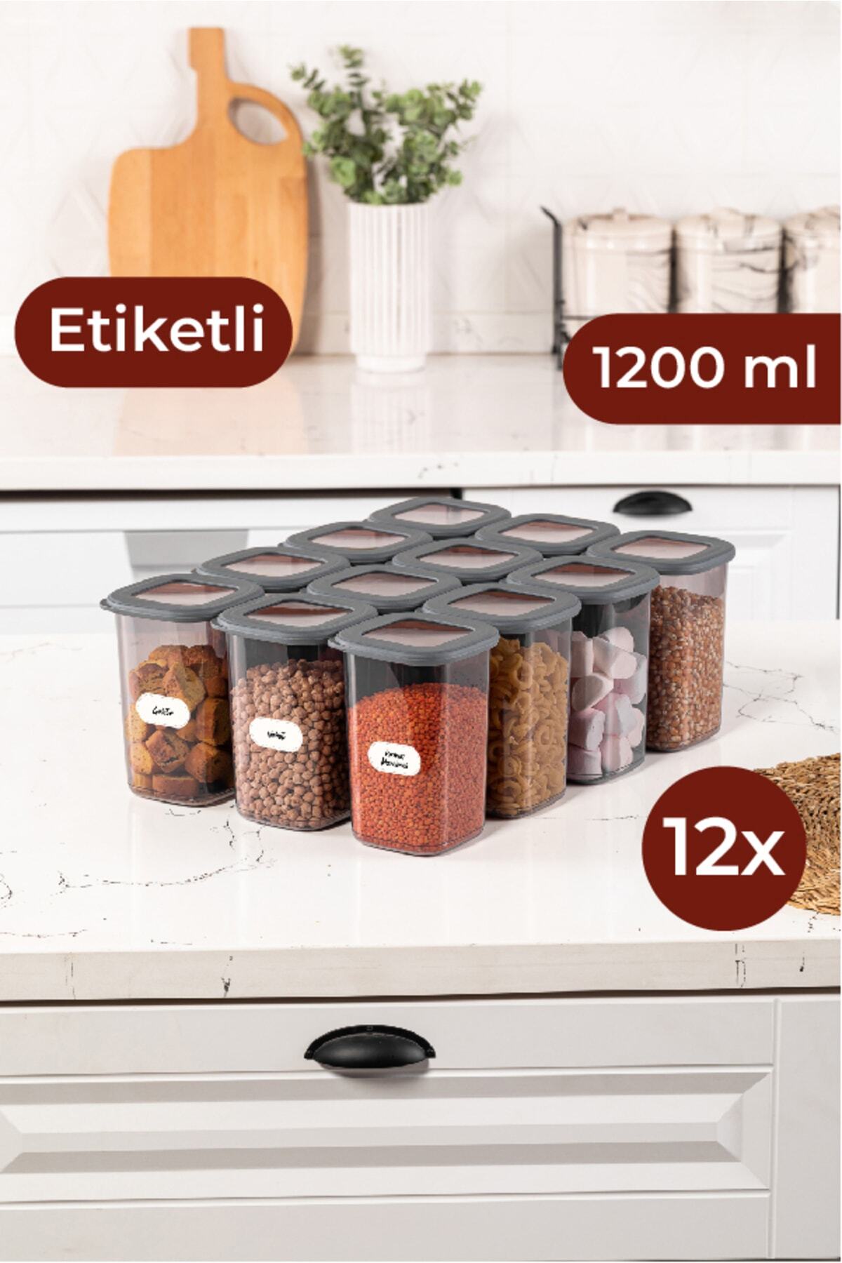 Etiketli Foly Kare Erzak Saklama Kabı Seti 12li 1,2 Orta Boy Antrasit