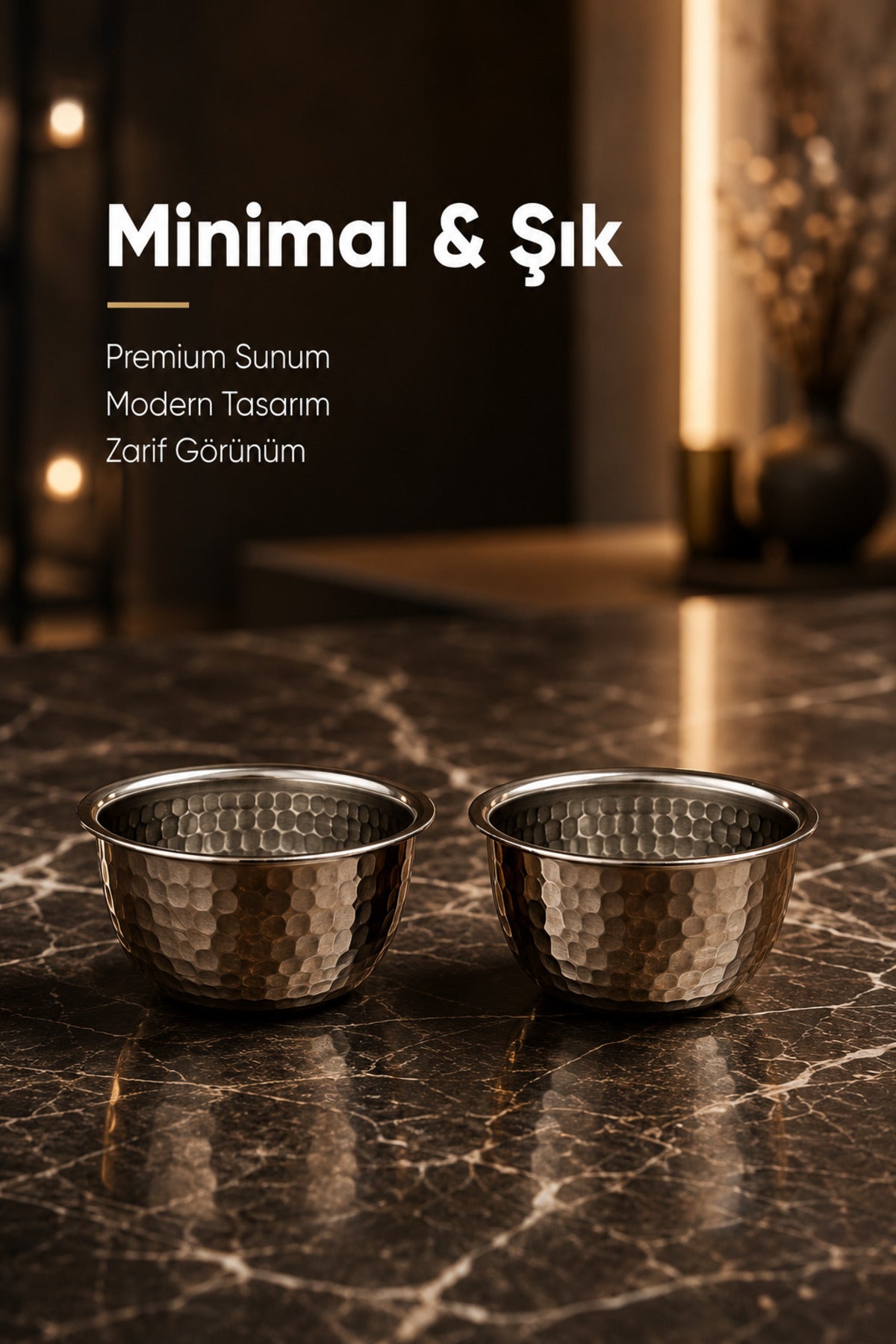 Paslanmaz Metal 2'li Çerezlik Kase Takımı - 9,5x6 cm Lüks Sunum ve Sosluk Seti