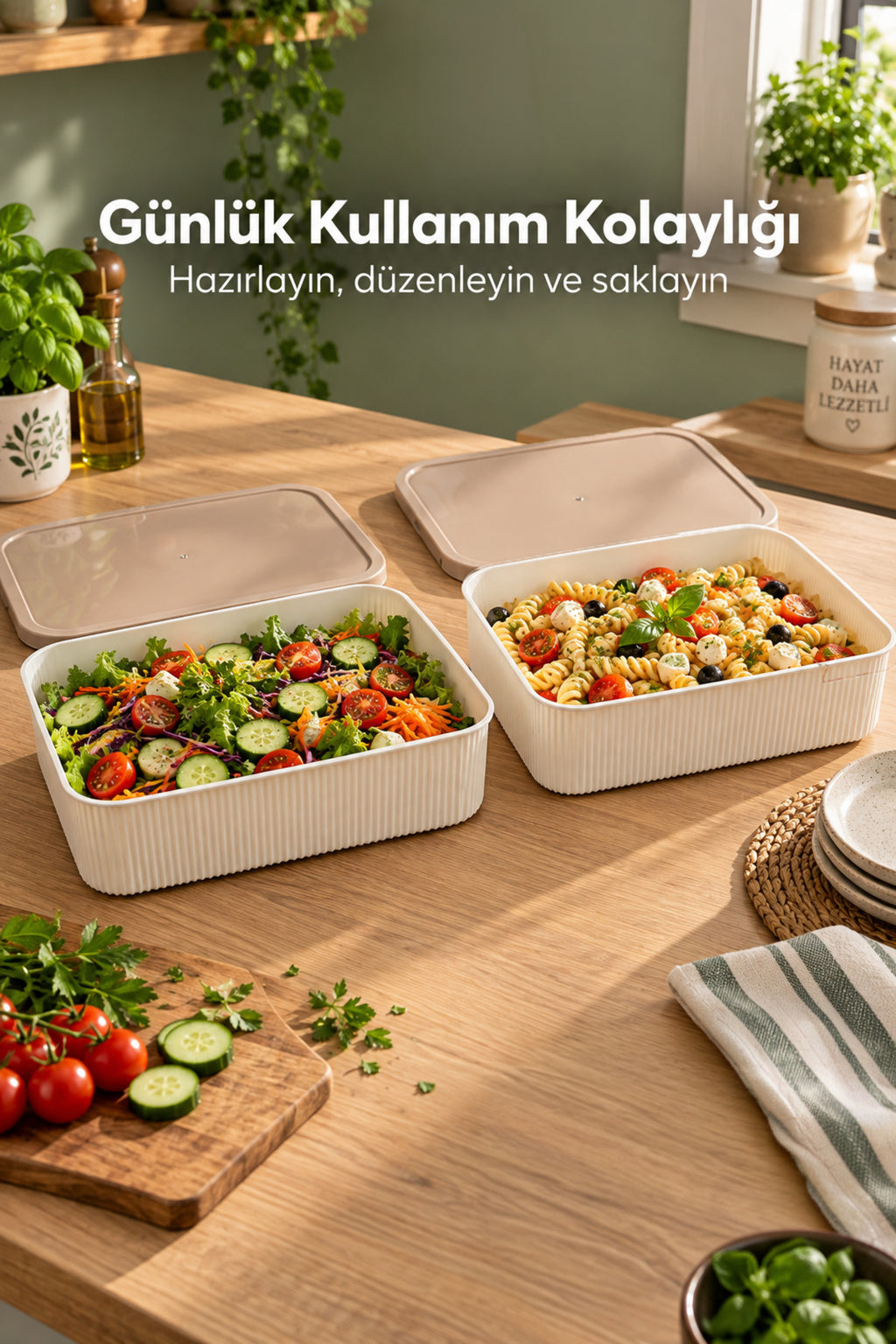 2'li 5500 ml Dikdörtgen Saklama Kabı Seti Mutfak ve Buzdolabı Düzenleyici