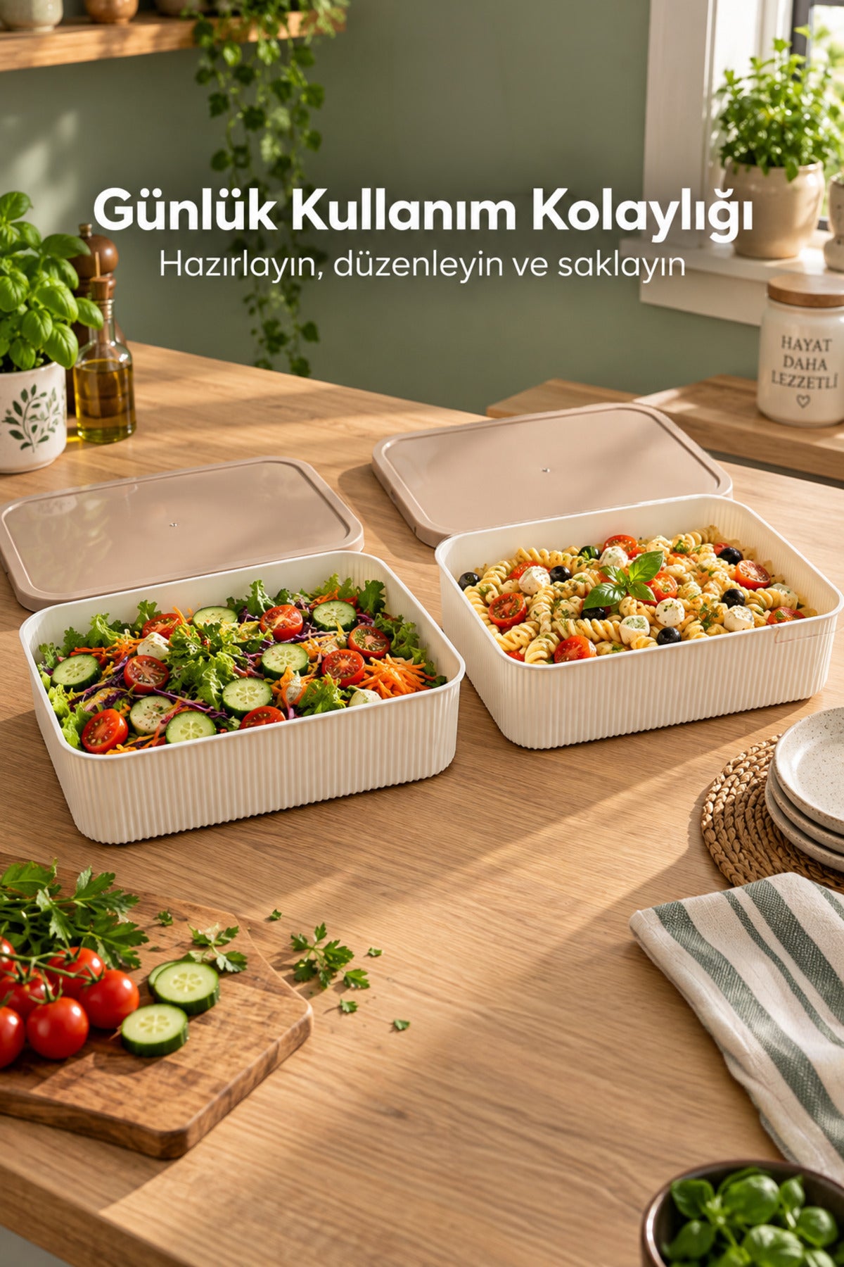 2'li 5500 ml Dikdörtgen Saklama Kabı Seti Mutfak ve Buzdolabı Düzenleyici