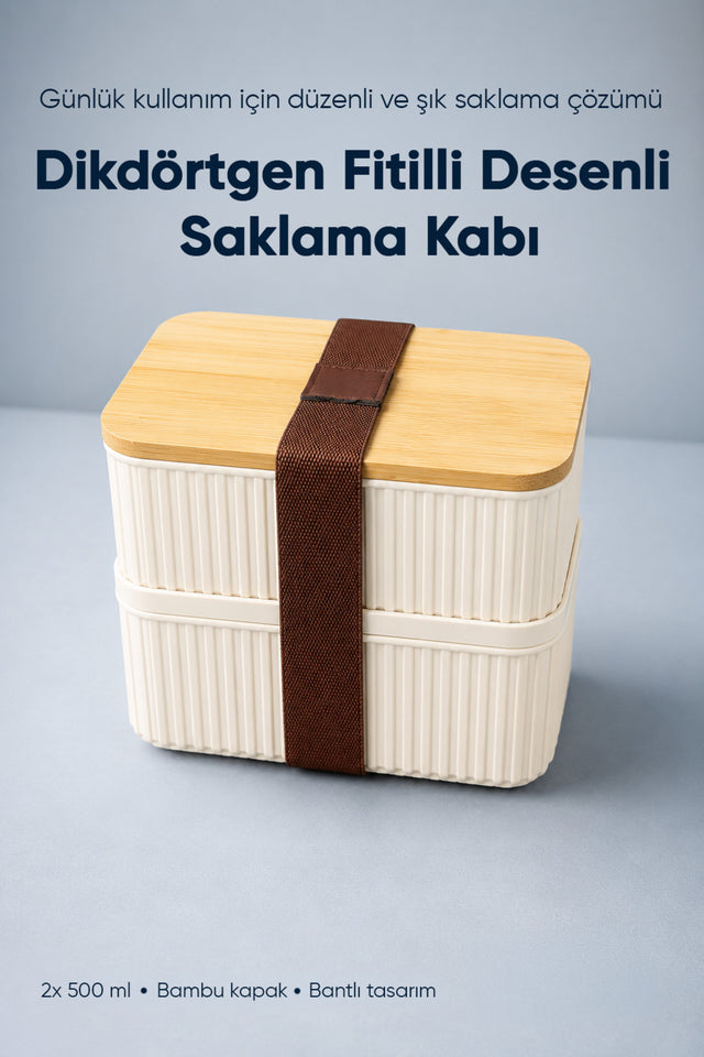 Bambu Kapaklı Dikdörtgen Beslenme Kabı 500 ml · 2'li