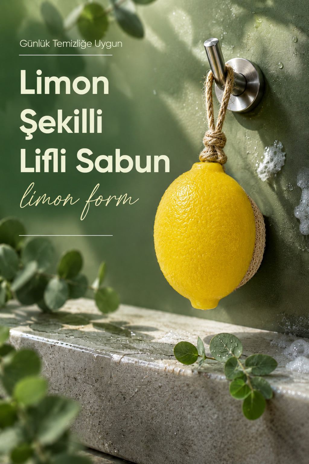 Sarı Limon Şekilli Lifli Katı Sabun 10,5x8x4,4 cm Peeling Etkili Asılabilir Dekoratif Banyo El Sabunu